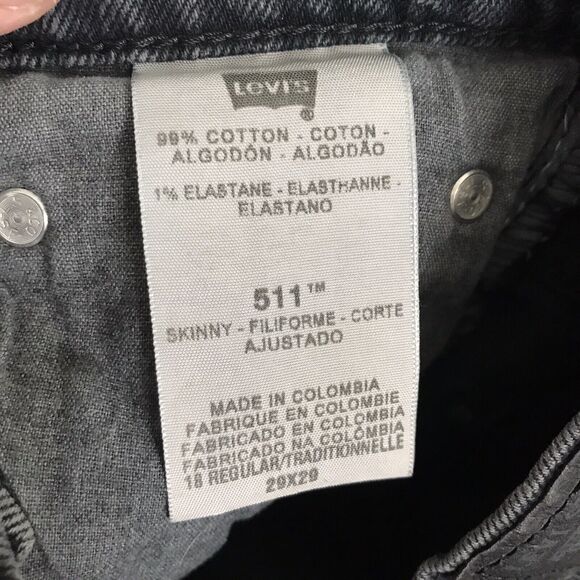 Levi's 511 Jeans Mens Size 29x29 Skinny Red Tag Soft Black Denim Distressed - Picture 4 of 8